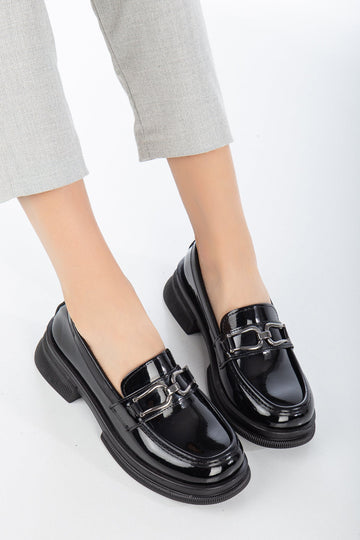 Rugan Nal Tokalı Eva Taban Loafer - Siyah
