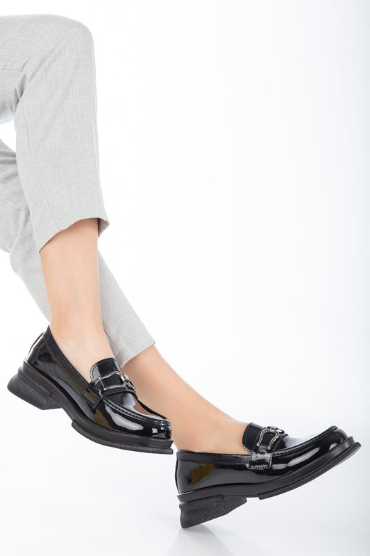 Rugan Nal Tokalı Eva Taban Loafer - Siyah
